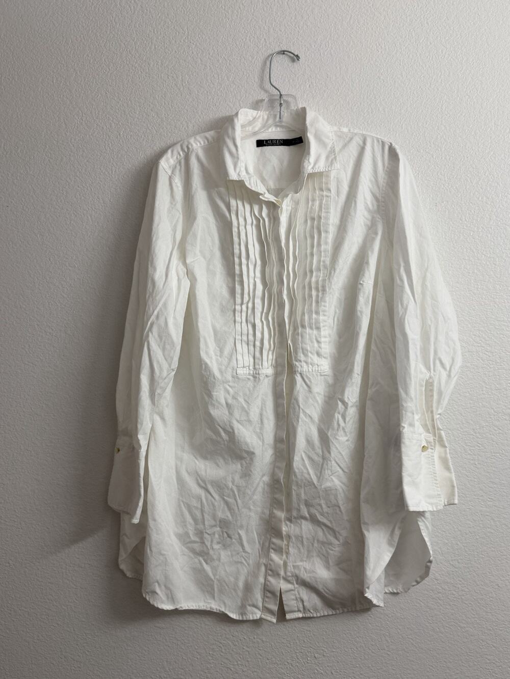 Lauren Ralph Lauren Tuxedo Bib Shirt Womens 1X White Button Up
